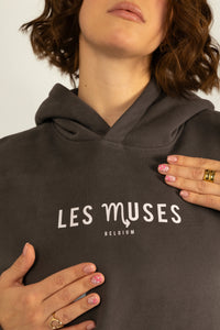 Oracle Hoodie in Midnight Dust — Hood Up Pose