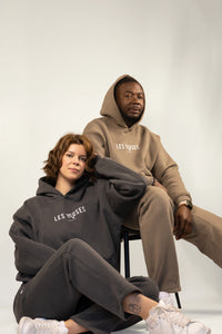 Oracle Hoodie in Desert Clay and Midnight Dust — Duo Portrait by Les Muses