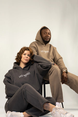 Oracle Hoodie in Desert Clay and Midnight Dust — Duo Portrait by Les Muses